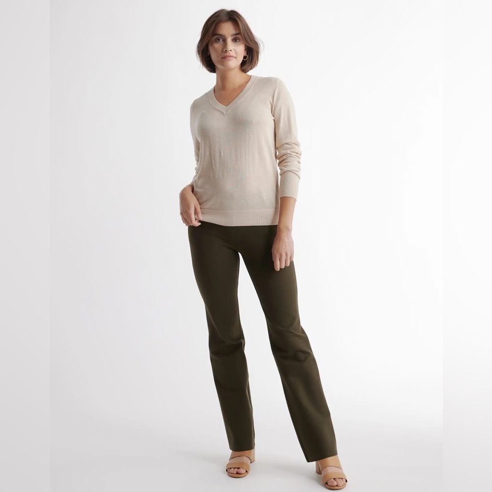 Quince Olive Ultra-Stretch Ponte Bootcut Pants Petite Large
